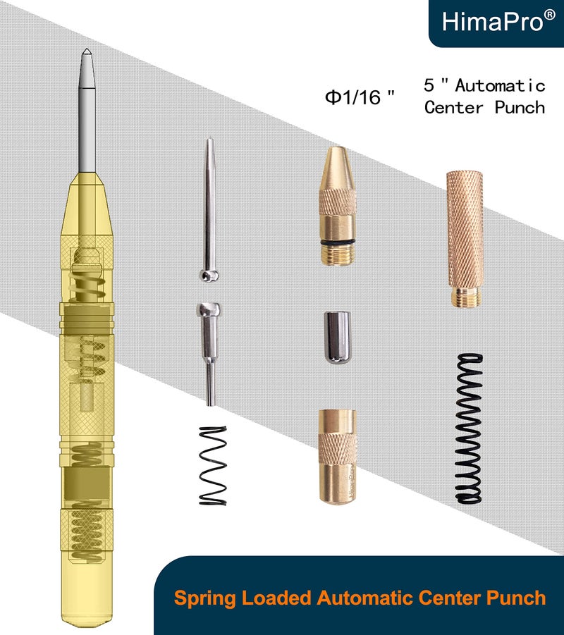 HimaPro Center Punch Set - 2 Automatic Center Punches (6 Inches and 5 Inches) with Spring loaded Adjustable Strokes and 1 Solid Center Punch (4 Inches) - Image 3